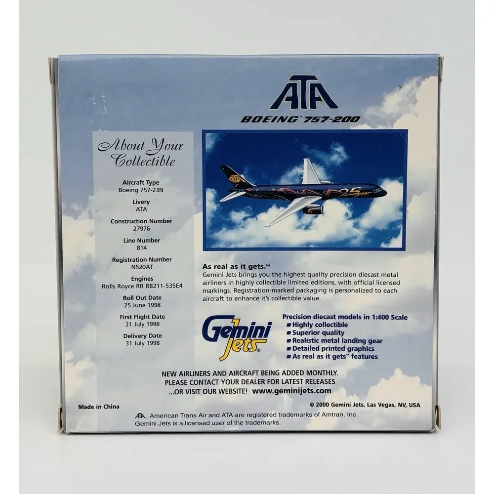 Gemini Jets 1:400 ATA 25th Anniversary Boeing 757-200 Diecast GJATA086 New